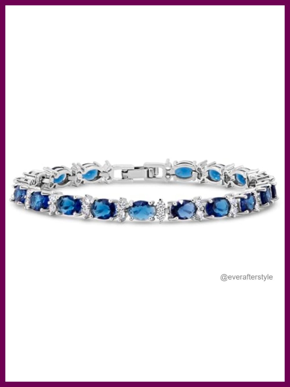 CZ Tennis Bracelet Silver Plated Sapphire Simulated Gemstone 7 Inch